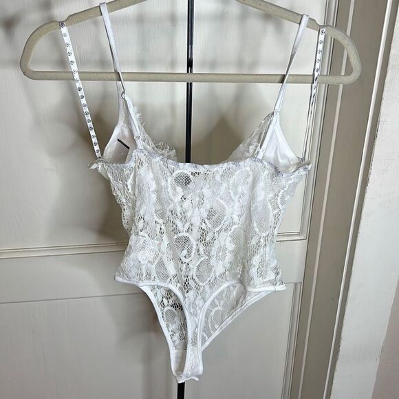 Miss Guided Womens Floral Lined Lace Adjustable Sheer Mesh Bodysuit White Size 6 - Picture 5 of 6
